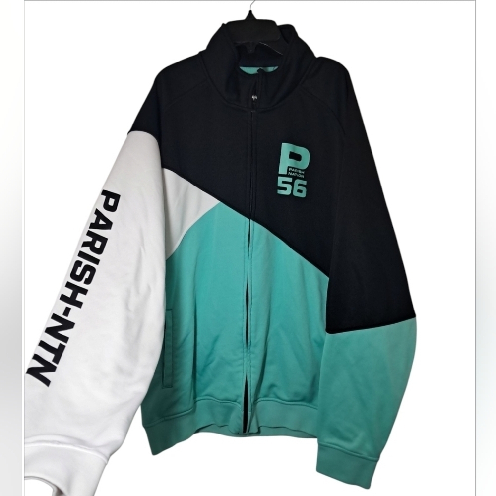 Parrish Nation Jacket 3X Black Teal White Smoke Hardware Zip